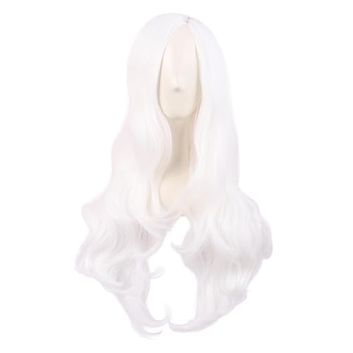MapofBeauty 28 Inch/70 cm Long Wavy Curly Synthetic fiber Side Bangs Anime Cosplay Party Wig (White) - White