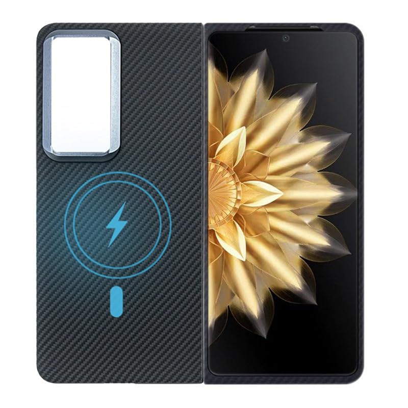 Gruattreay Case Compatible with Honor Magic V2 Metal Magnetic 600D Real Aramid Carbon Fiber Phone Case Cover For Honor Magic V2 5G