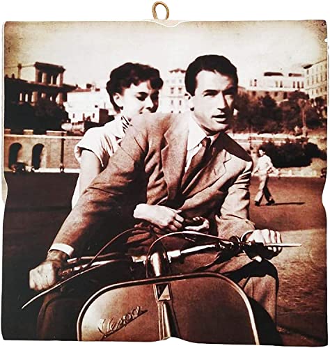 KUSTOM ART Cuadro cuadro de estilo vintage serie actores famosos Gregory Peck y Audrey Hepburn, impresión en madera, 15 x 15 cm