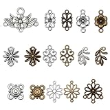 PH PandaHall 80pcs Flower Connector Charms, 8 Style 2 Color Flower Leaf Charms Pendants Double Hole Daisy Beads Connector for Spring Earring Necklace Bracelet Making
