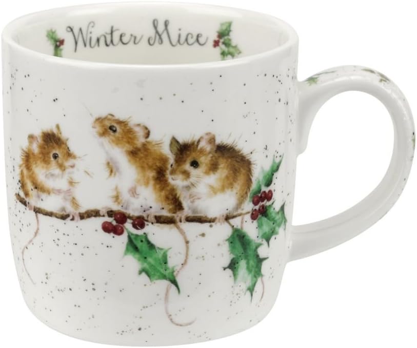 Dayuup Portmeirion Home & Gifts MMMZ5629-XS Wrendale Winter (Mice) Single Mug, Bone China, Multi Coloured, 12 x 8.4 x 8 cm, 0.26 liters