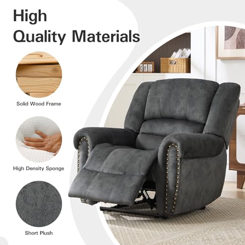 Image of CANMOV Manual Recliner Chair Set of 2, Classic and Traditional Fabric Recliner Chair with Comfortable Arms and Back Single Sofa for Living Room, Grey