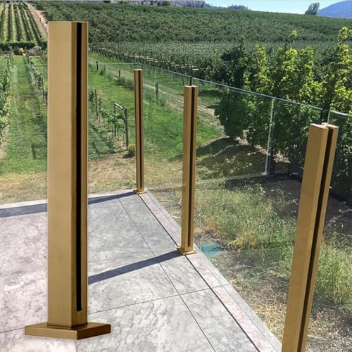 Poteau de garde-corps en verre carré inox doré pour éliminer la vue obstruée