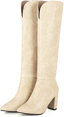 Amazon.com: Hello Shero Botas de pierna ancha hasta la rodilla para mujer,  tacón grueso y grueso, punta puntiaguda, patrón de piel de serpiente,  estampado de animales, botas largas de invierno : Ropa,