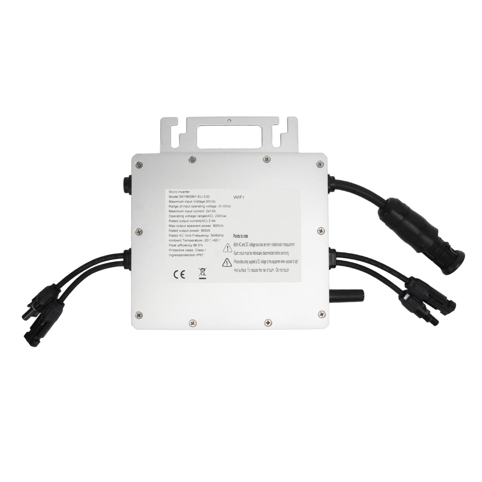 ViaGasaFamido Micro Inverter Solare, Micro Inverter con Collegamento a Griglia in Lega di Alluminio 800 W con WiFi, IP67, Efficienza di Picco del 96,5%, da 14 ° F a 149 ° F per Sistemi di Pannelli