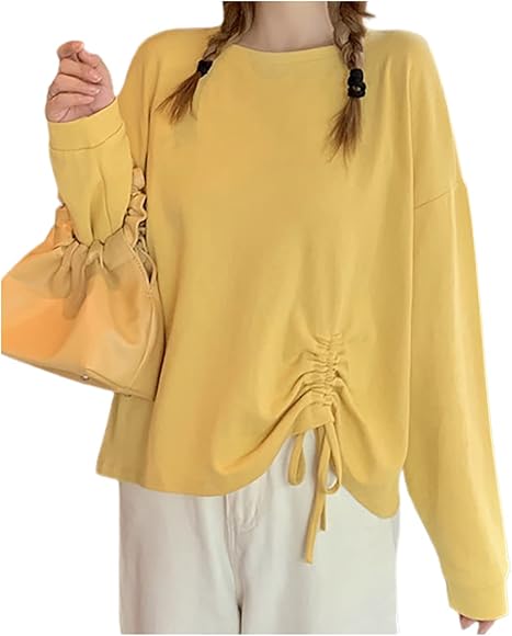 Amazon | [エムエルーセ] 4色展開 デザイン カットソー リボン トップス 長袖 裾 絞り ジャスト丈 おしゃれ カジュアル 春 秋  レディース | Tシャツ・カットソー 通販