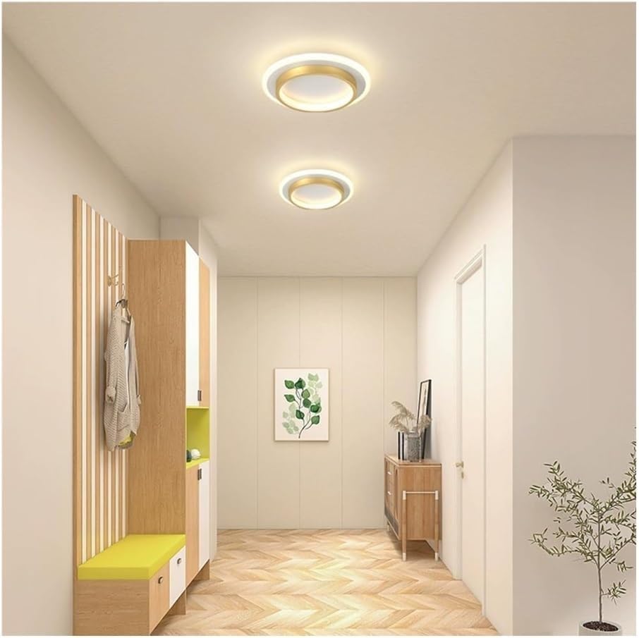 Modern LED Ceiling Light Fixture, 3-Color dimming Iron Acrylic Flush Mount Ceiling Lamp, 10W Gold Bedroom Close to Ceiling Light, for Aisle, Balcony, Kitchen, Office
