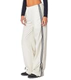 Aopwsrlyi Women Wide Leg Track Pants Y2K Parachute Pants Elastic Low Rise Side Striped Sweatpants with Pockets