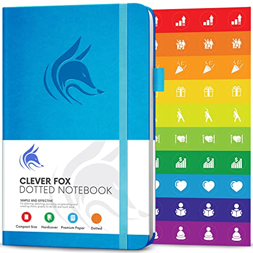 Clever Fox Dotted Notebook – Dot Grid Bullet Numbered Pages Hard Cover Notebook Journal With Thick 120g Paper and Pen Loop, Stickers, 3 Bookmarks, Smooth Faux Leather, 5'' x 8.25'' - Sky Blue