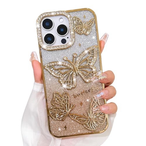 Bonoma Glitter Case for iPhone 14 Pro Max,Cute 3D Gold Butterfly Pattern by Bonoma - Used condition - US$13.20