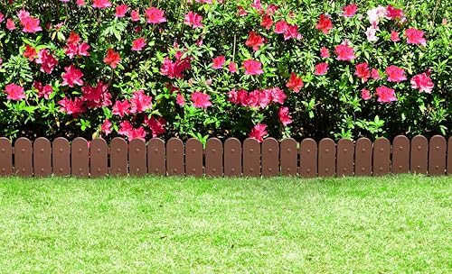 Evelyne Garden Border Plastic Edging: Wooden Fence Design - 8pcs Brown Yard Landscaping Fence Liner Lawn Edge Barrier - 10ft Kit of Decorative Lawn Panels Elements -Landscaping Edging-GMT-10374-A08 - Thumbnail 4