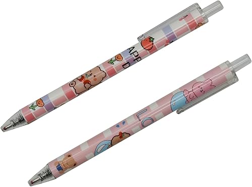 Vista 26 de Maydahui 12 bolígrafos de gel con diseño de oso de dibujos animados para niñas, bolígrafos retráctiles de impresión animal de tinta negra