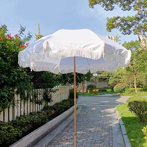 YINGYING Blanc Parasol À Frange Parasol Plage Anti UV Parasol De Jardin Extérieur 2m Parasol De Terrasse Imperméable Parasol Inclinable pour Patio Jardin Balcon Piscine Plage/8 Côtes Cover