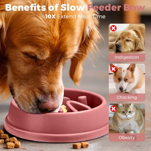 Dog Bowls, Slow Feeder Dog Bowl, Anti-Choking Puzzle Interactive Dog Food Bowl, Food and Water Bowl, Size Large-Pink - Image 6