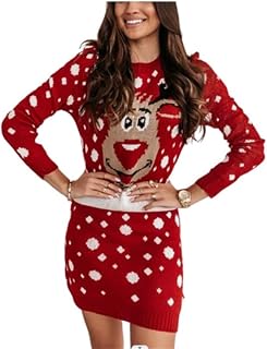 VAAX Sweater for Women, Ladies Christmas Jumper Cute Christmas Elk Red Polka Dots Long Casual Sweatshirt Round Neck Long Sleeve Pullover Tops Blouse Loose Sweater T Shirt for Xmas