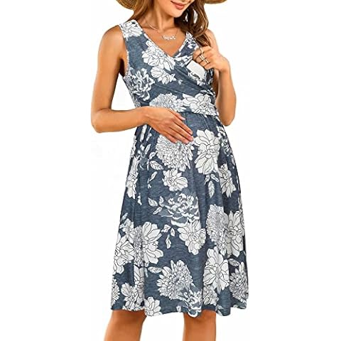 OUGES Womens Summer Floral Maternity Nursing Dress Cover