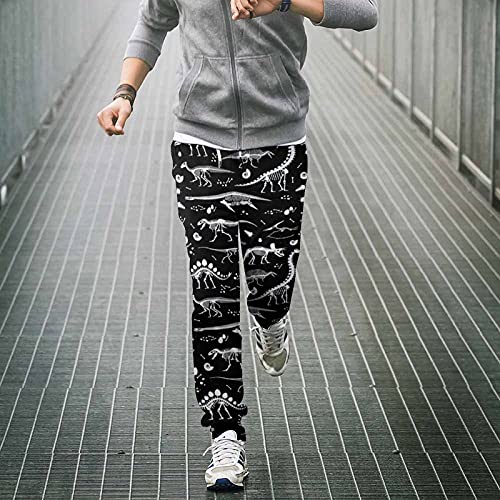 Black Dinosaur Skeleton Pattern Unisex Pants Jogger Sport Casual Sweatpants Trousers with Drawstring for Men Women3