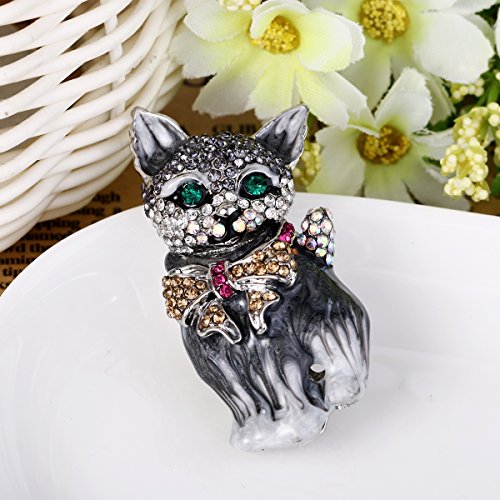 Image of EVER FAITH Austrian Crystal Lovely Plump 3D Bowknot Cat Brooch Enamel Pet Animal Kitten Brooches Dress Suit Sweater Scarves Accessoriesfor Women