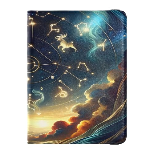 Porta passaporto portafoglio porta carte di vaccino di credito pelle Zodiaco stelle nel cielo notturno organizer per documenti da viaggio Multi