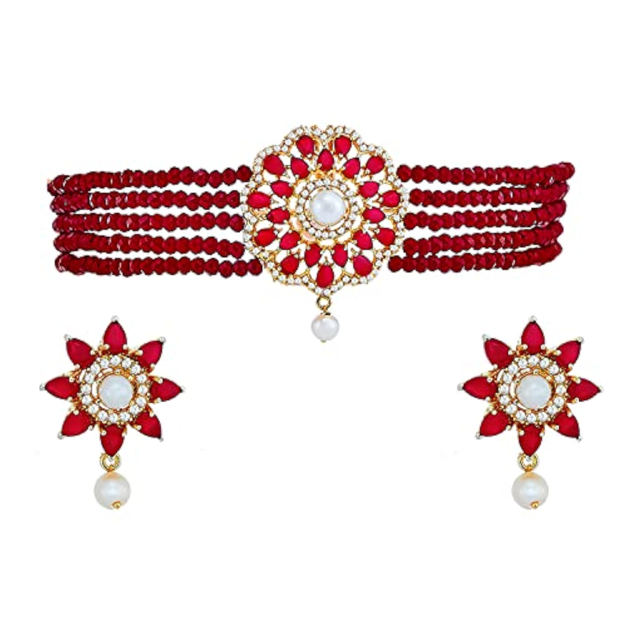 Gold Plated American Diamond Choker Necklace Set with Earrings
