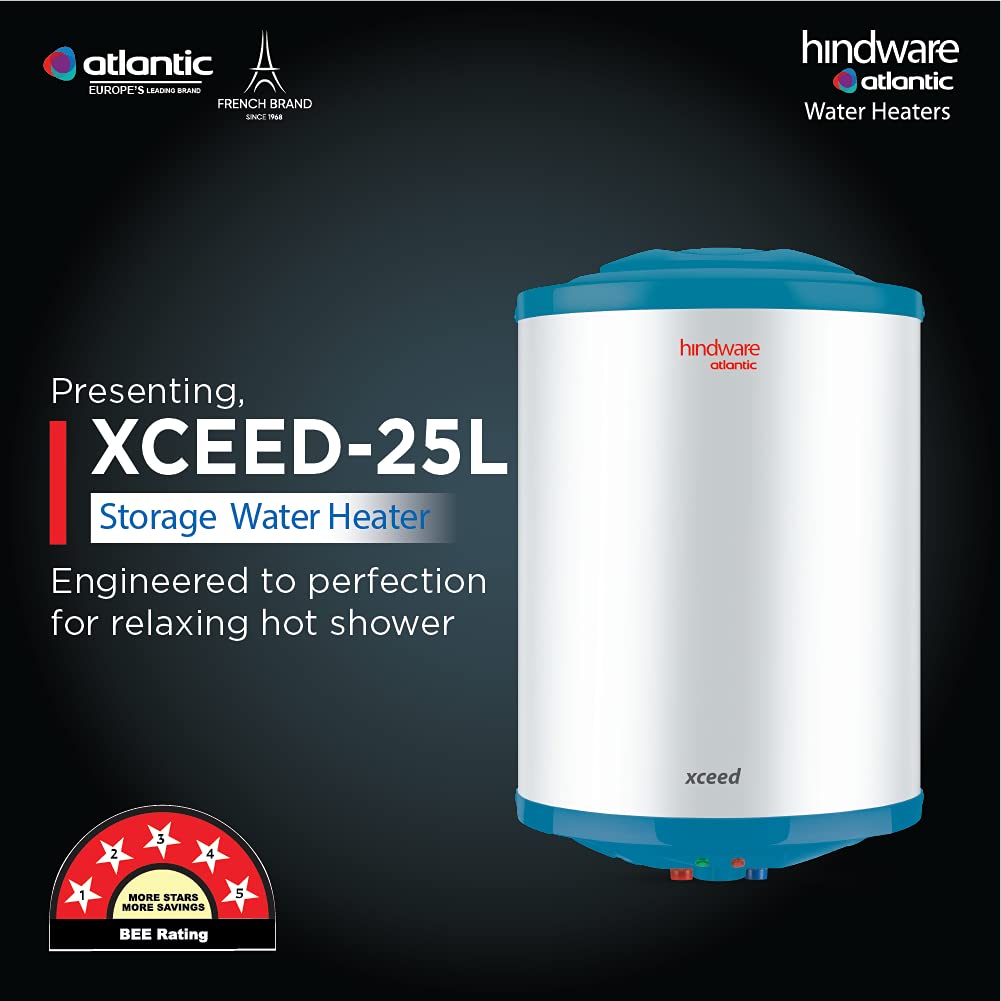 Hindware Atlantic Xceed 25L 5-Star Rated Electric Water Heater With  Corrosion Resistant u0026 Highly Durable Glass Lined Tank (White), Wall  Mounting : Amazon.in: Home Improvement