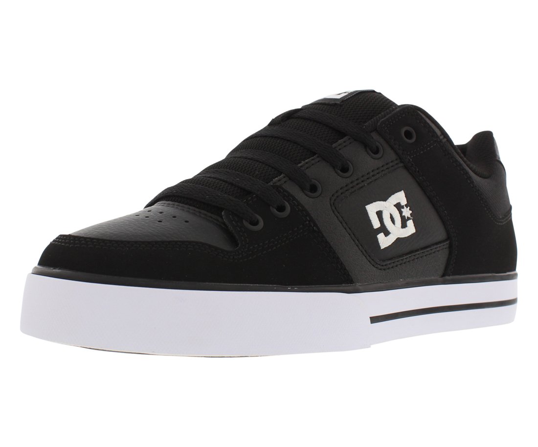 DC Men's Pure Low Top Lace Up Casual Skate Shoe Sneaker, Black/Black/White, 8