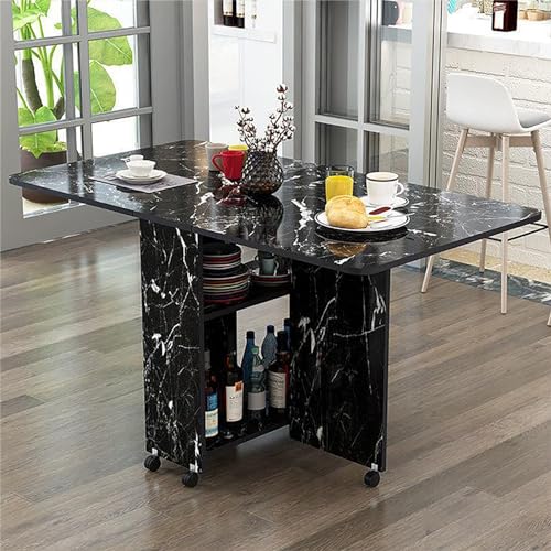 Mesa de comedor plegable con 6 ruedas, estantes Sto que ahorra espacio y diseño extensible para comedor, trabajo, estudio, versátil color negro B