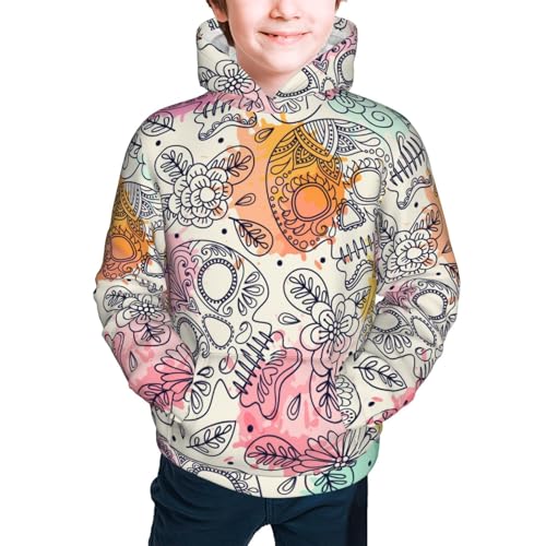 Skull and Flowers Kid Hoodies Boys Sweatshirts Girls Pullover with Pocket3