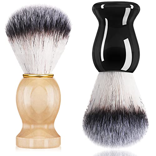 2 Pack Men Shaving Brush Synthetic Shaving Tool Shave Brush with Hard Wood Handle Synthetic Travel Shave Brush Shaving Paint Brush for Men Hair Salon Tool Gifts Home Travel 