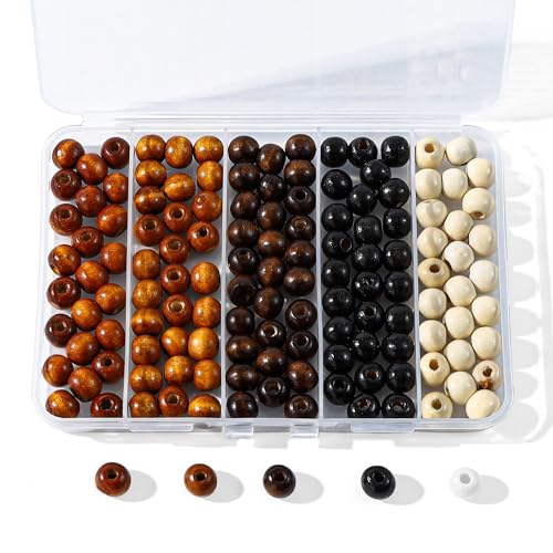 Secmity 140pcs Large Hole Wooden Beads for Crafts, 5 Colors Vintage Unfinished Wood Hair Bead 9X10mm...