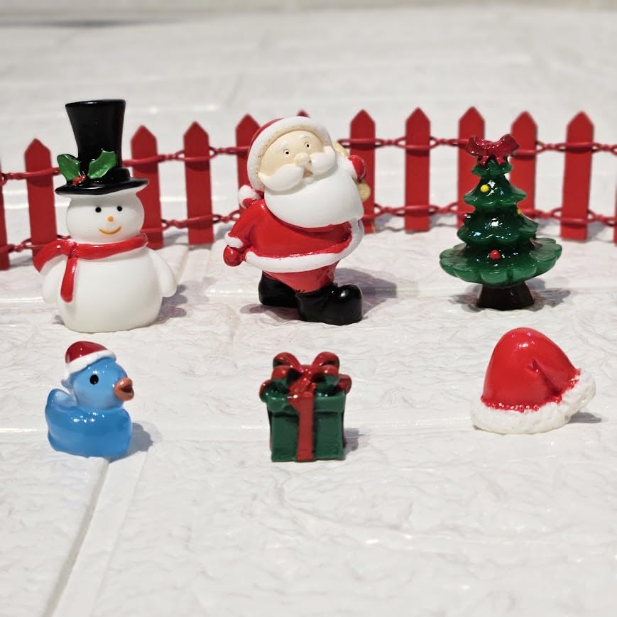 Image of Miniature Christmas Figurines Set of 8 - Cute Xmas Miniatures for Mini Garden Decor, Dollhouse Accessories, Snow Village Craft, Christmas DIY & Gifting
