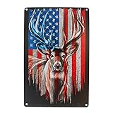 Hunting Metal Tin Sign Wall Man Cave Decor Poster, American Flag Deer Vintage Sign Metal Poster Plaq