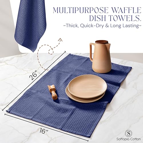 Image of Waffle Weave Dish Towels 4 Pack, 16x26 Inches, Quick Dry Towels for Kitchen, Reusable, Absorbent Wash Cloths Set, Washable Fabric, Heavy Duty for Daily Use - Indigo Blue
