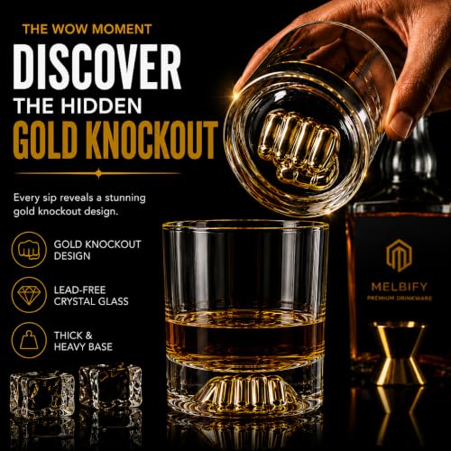 Image of Melbify Boxing Whiskyy Glasses | Set of 2 | 300 ml | Premium Packing | Gift Box| Unique| Big| Broad | Royal | High end| Expensive| Golden Plated Whiskey Glass| Whiskey Glass Gift Set for Boxing Lovers