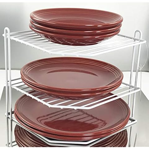 Buckingham 3 Tier Corner Plate Kitchen Cupboard Organiser Tidy Storage Rack, Steel, White, 23 cm Cover