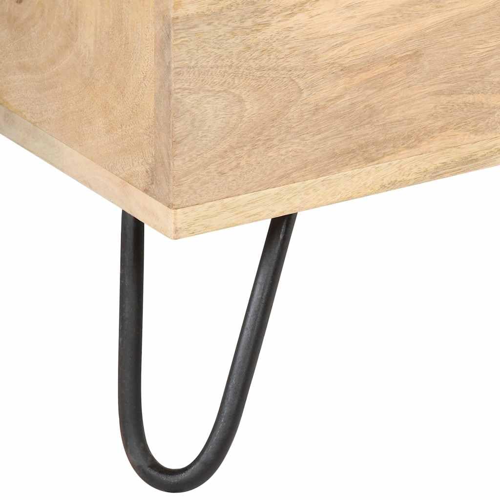 Baúl de madera maciza de mango con patas de acero, 90 x 40 x 45 cm, caja de almacenamiento con tapa, banco para pasillo, salón, dormitorio, habitación infantil, orden y espacio de