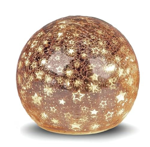 formano LED Deko-Kugel Sterne Rose-Gold 15cm Glaskugel Timer 6h/18h Herbst...
