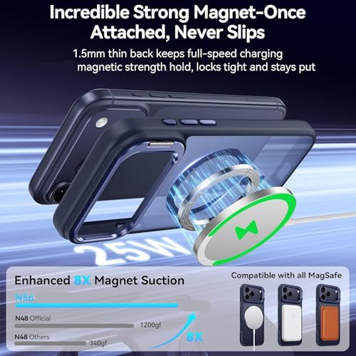 Image of MagPro case with stand for Apple iPhone 17 Pro Max | Magnetic Compatible Protective Cover, Strong Magnetic, Shockproof Armor, Scratch Resistant Polycarbonate Hard Back | Translucent Matte Blue