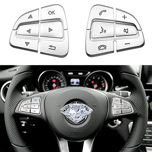 Moonlinks Calcomanías para botones de volante compatibles con Mercedes Benz A, B, GLA, CLA, GLS, GLE, CLS, SL, para el botón del volante, 12 unidades, cromado, plateado (modelo B)