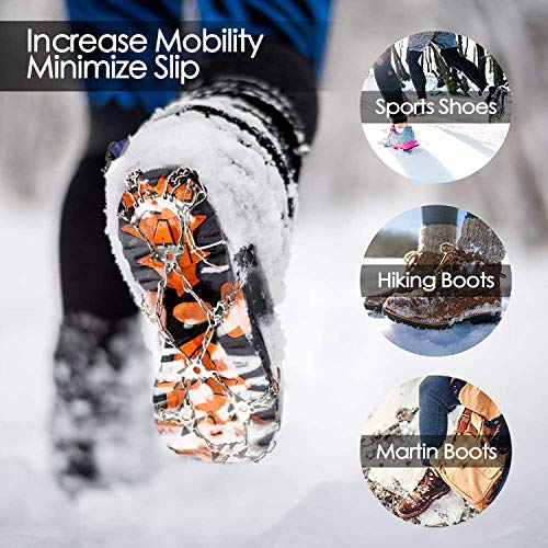EnergeticSky 24 Spikes Crampons Ice Cleats Traction Snow Grips for Boots Shoes,Anti-Slip Stainless Steel Spikes,Microspikes for Hiking Fishing Walking Climbing Jogging Mountaineering.