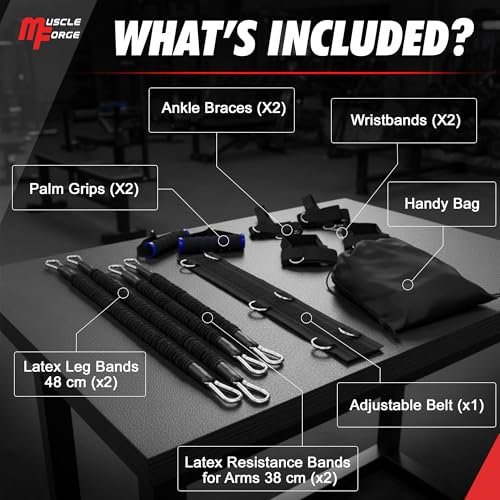 MuscleForge Box Trainingsgeräte – Widerstandsband-Set für Boxtraining, Sprungkraft & Kickboxen – Resistance Bands mit Gurt & Bändern – Box Training für Zuhause – 12-teiliges Trainingsset
