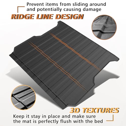 Image of TripleAliners Truck Mat Compatible with 2022-2026 Rivian R1T Accessories, Truck Bed Mat Heavy Duty Custom Fit All Weather Protection TPE Pickup Liner