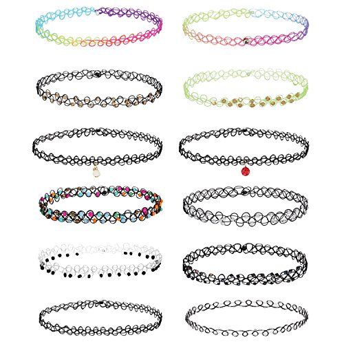 BodyJ4You 12PC Choker Necklace Set Colorful Charms Stretch Elastic Jewelry Women Girl Kids Gift Pack