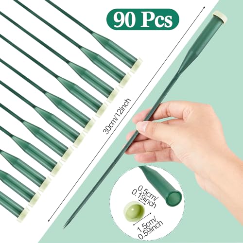 Image of Tessco for you 90 Pcs Floral Water Tubes 12 Inch Floral Tubes Plastic Flower Supplies for Fresh Flowers with Rubber Cap for Flower Stem Arrangements Florist Supplies(Green)