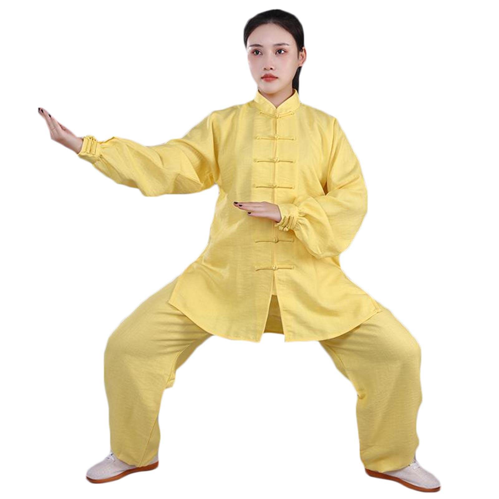 Tai Chi mundur mężczyźni kobiety sztuki walki ubrania treningowe kung fu zestawy strojów tradycyjne skrzydło chun mundur topy dole, żółty, L