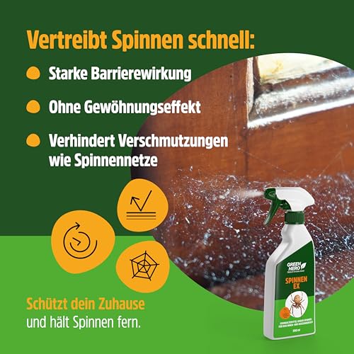 Green Hero Spinnen-Ex Spray zur Spinnenbekämpfung 500ml, Fernhaltemittel gegen Spinnen, Vertreibungsmittel, Innen und Außen, langfristige Spinnenabwehr,
