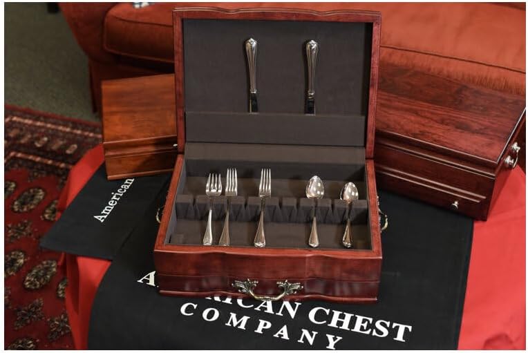 Cherry Flatware Chest - Solid Wood Storage Chest with Drawer - Antique Brass Hardware - 17" L x 11.5" W