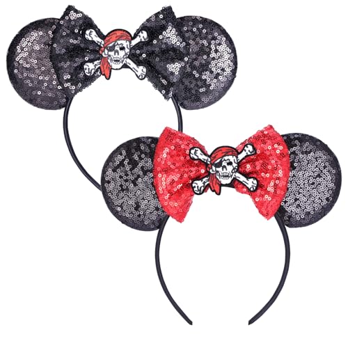 Srnede Pirate-Accessories Women Costume Mouse Ears Headband Bow Men Cosplay Party Black and Red