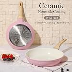 CAROTE 14 Pcs Ceramic Cookware Set, Pots and Pans Set Non Stick with Ceramic Coating, Induction Kitchen Sets, Pink