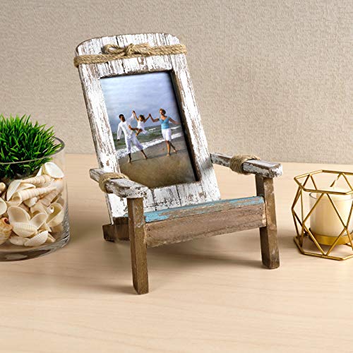 Excello Global Products Beach Chair Photo Frame: Holds 4X6 Vertical Photo. Rustic Picture For Tabletop Display With Nautical Beach Themed Home Decor #TOP4